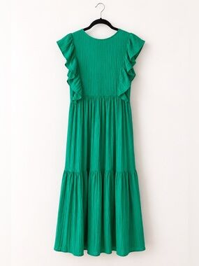 Emerald Green Midi Lightweight Dress | Boho Cottagecore Romantic | Women’s S